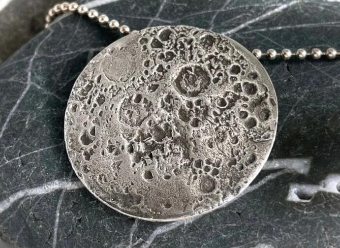 Far Side of the Moon pendant. Sculpted on a full moon Halloween night from a mold of a lunar globe made with NASA topographical data.