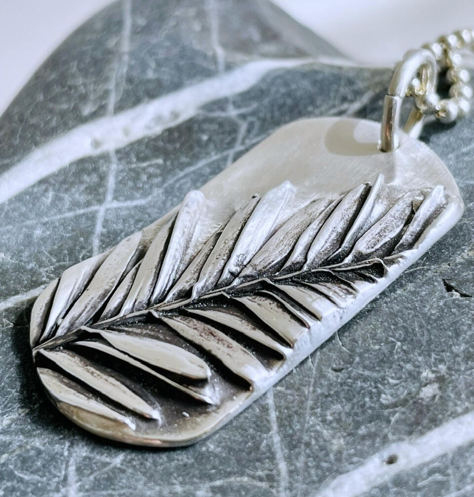 Redwood Leaf ID Pendant. Molded from a sprig growing beside Lake Merritt in Oakland, California.